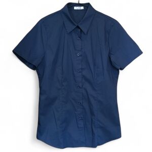 Women's Ht Brand Slim Fit Cotton Blend Dress Shirt Navy S/S Med